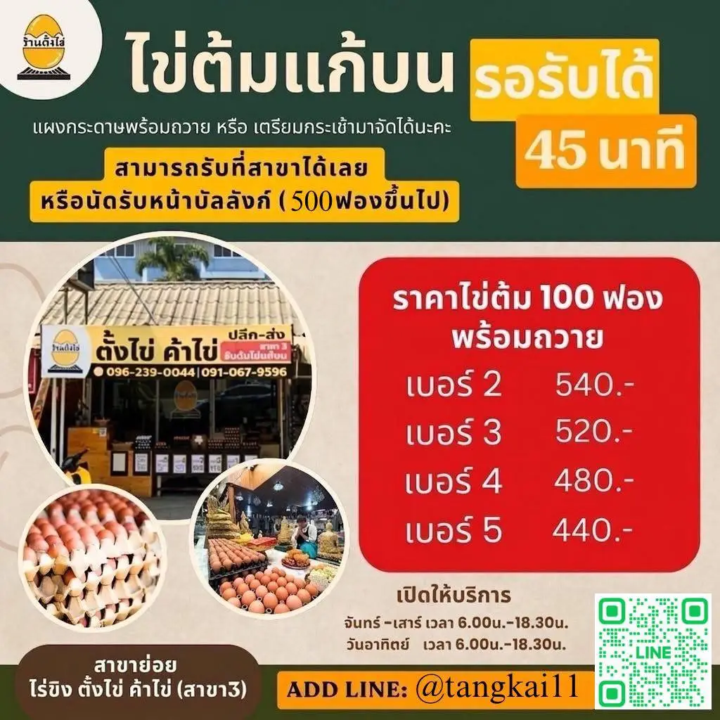 ราคาไข่ต้มแก้บน ร้านตั้งไข่